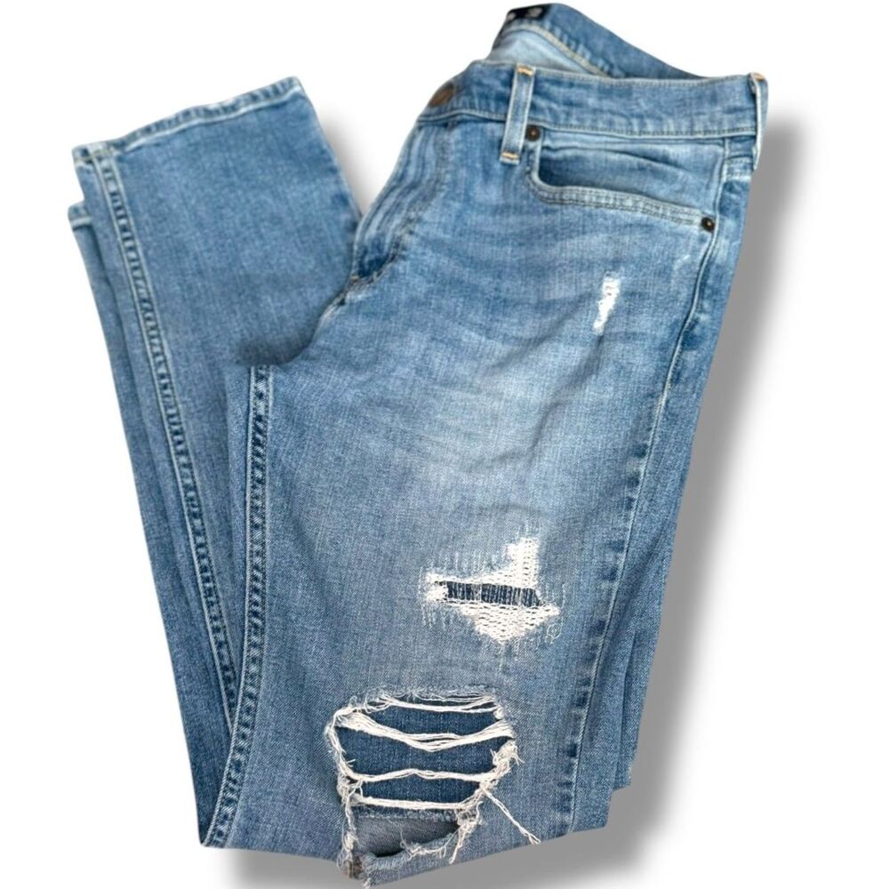 Hollister Epic Flex Skinny Fit Jeans Mens W32 L30 Light Wash Distressed Denim